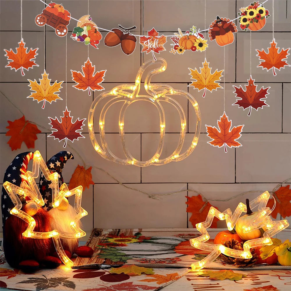 Happy Fall Banner Thanksgiving Party Decor Pumpkin Flag Maple Leaf Farm Spiral Hanging Ornaments Autumn Harvest Party Supplies