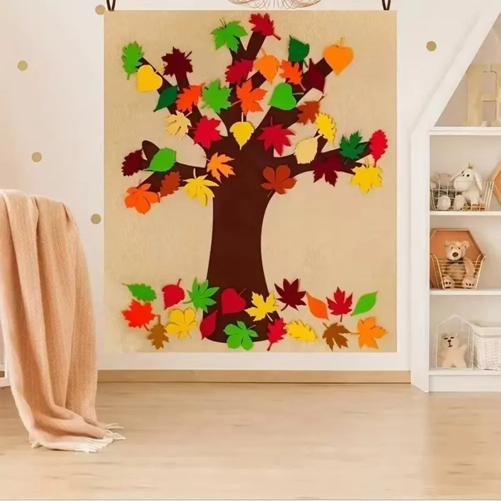Thanksgiving Felt Fall Tree Craft Kit Thicken Hanging Montessori Busy Board Family Decor Activity Reusable Education Toy