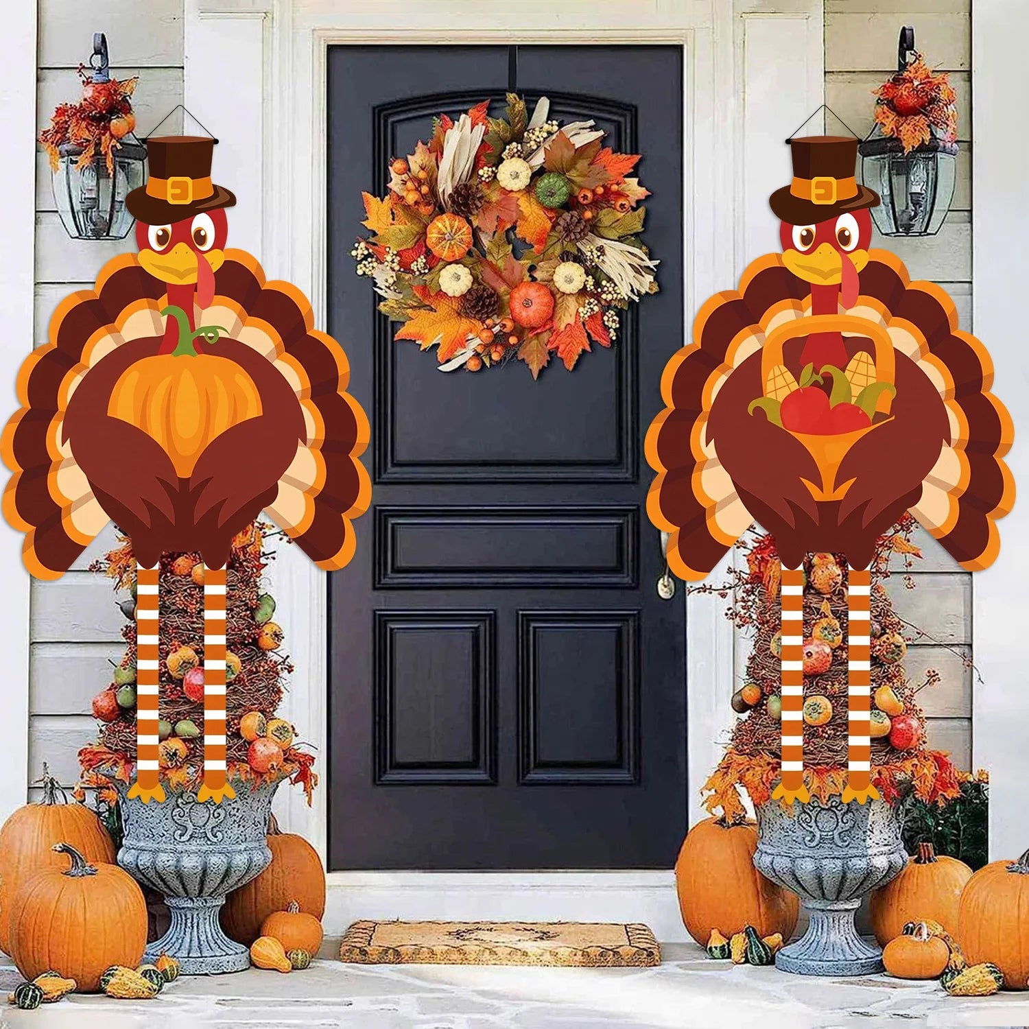 1Set Thanksgiving party turkey gate couplet Banner Decoration Pumpkin and corn harvest for Thanksgiving gift outdoor decoration