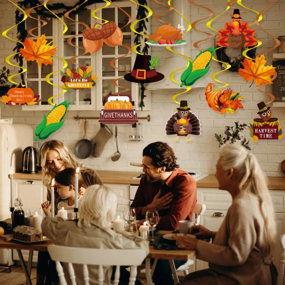 Cartoon Thanksgiving Spirals Hanging Flag Corn Turkey Pumpkin Paper Turkey Spiral Ornaments Celebration