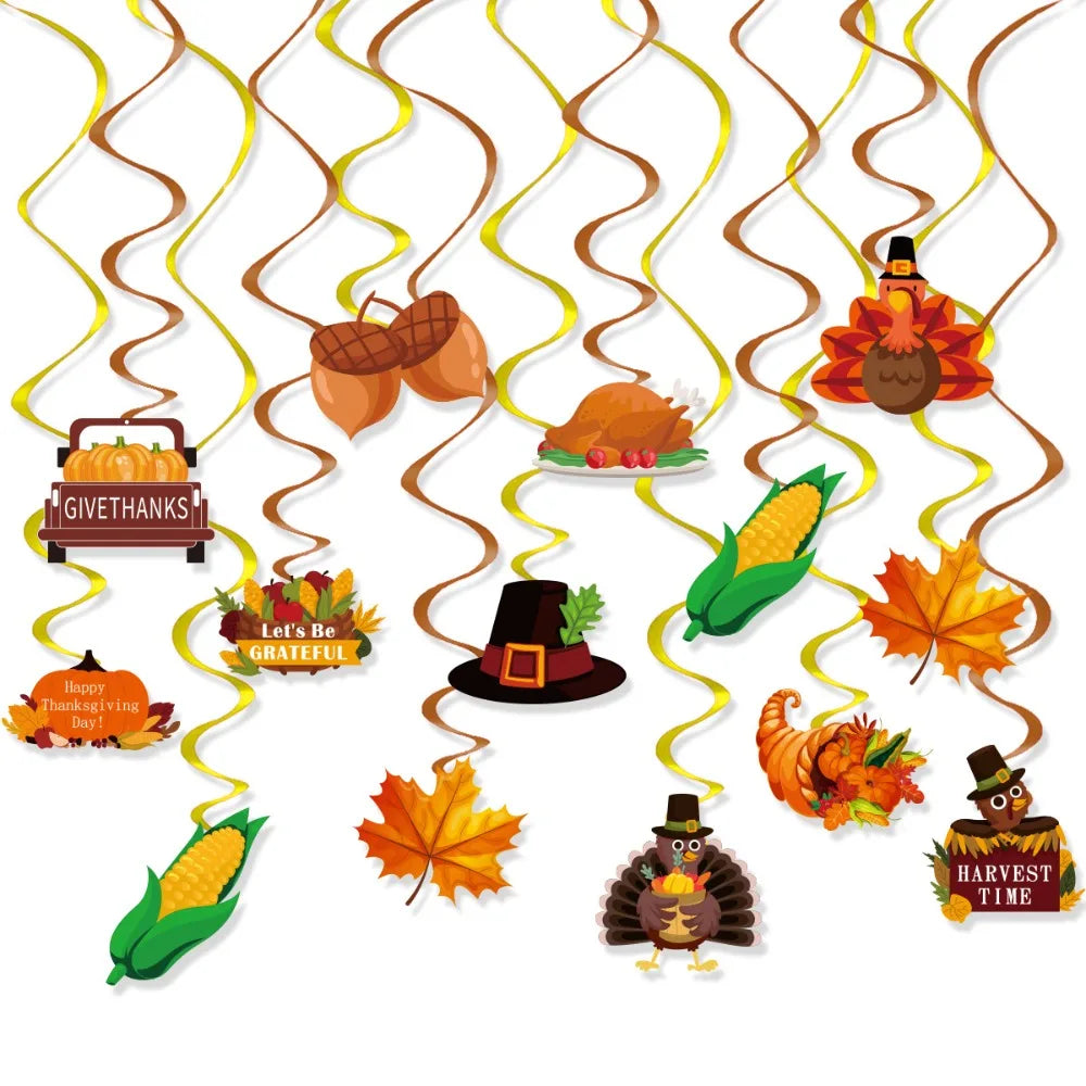 Cartoon Thanksgiving Spirals Hanging Flag Corn Turkey Pumpkin Paper Turkey Spiral Ornaments Celebration