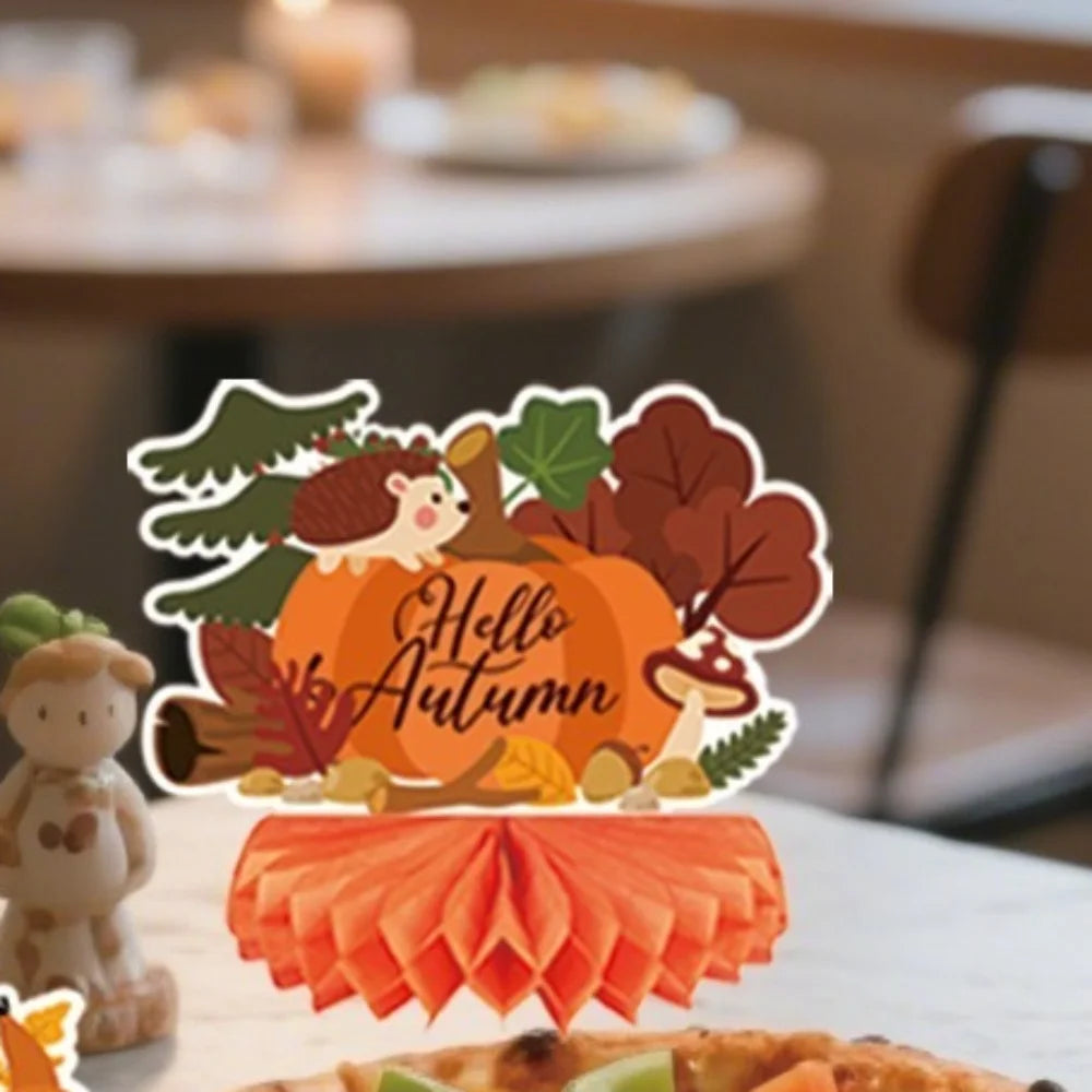 12pcs Autumn Style Thanksgiving Honeycomb Ball Decor Handmade Celebration Honeycomb Desktop Ornament Pumpkin Turkey Paper