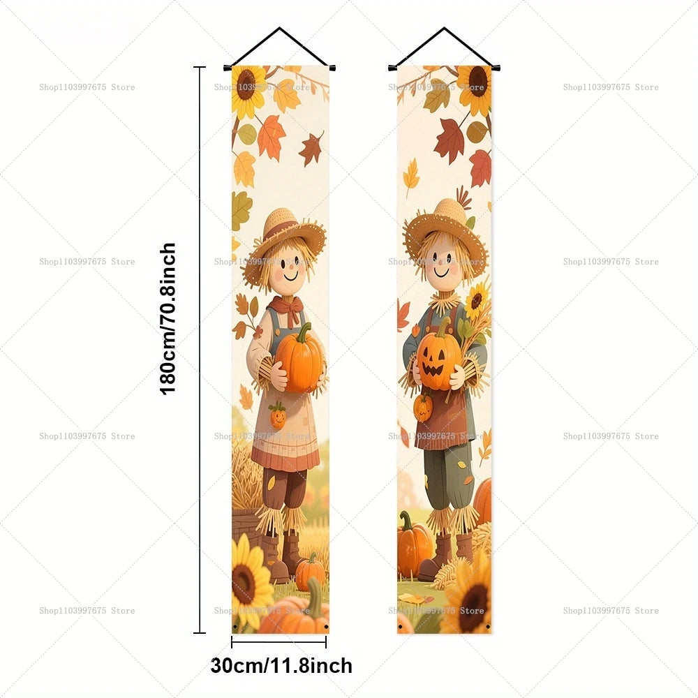 Thanksgiving Autumn Pumpkins Maple Leaf Banners Decorations Couplets Porch Welcome Sign Indoor Outdoor Wall Hanging Banners