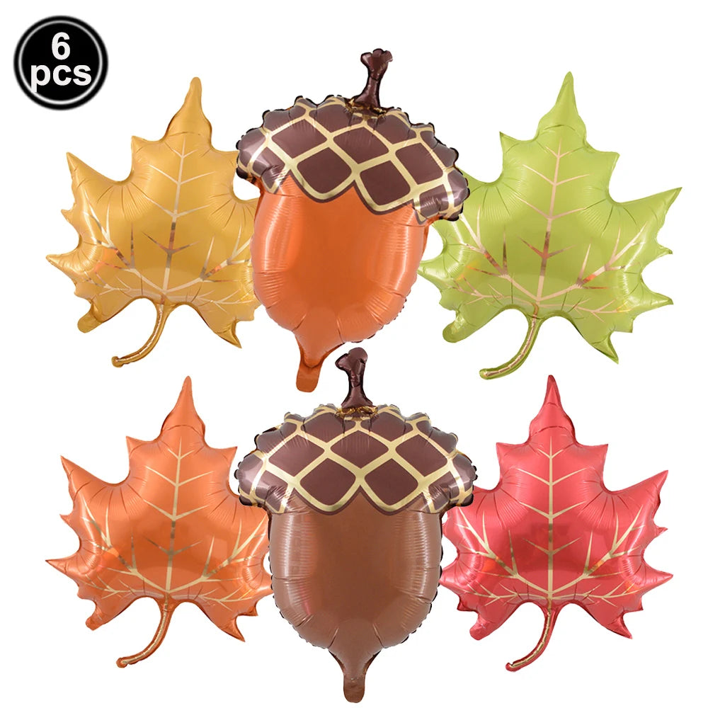 Thanksgiving  Fall Harvest Party Maple Leaf Pumpkin Squirrel Acorn Foil Balloon Kids Thanksgiving Party Decor Supplies Gifts