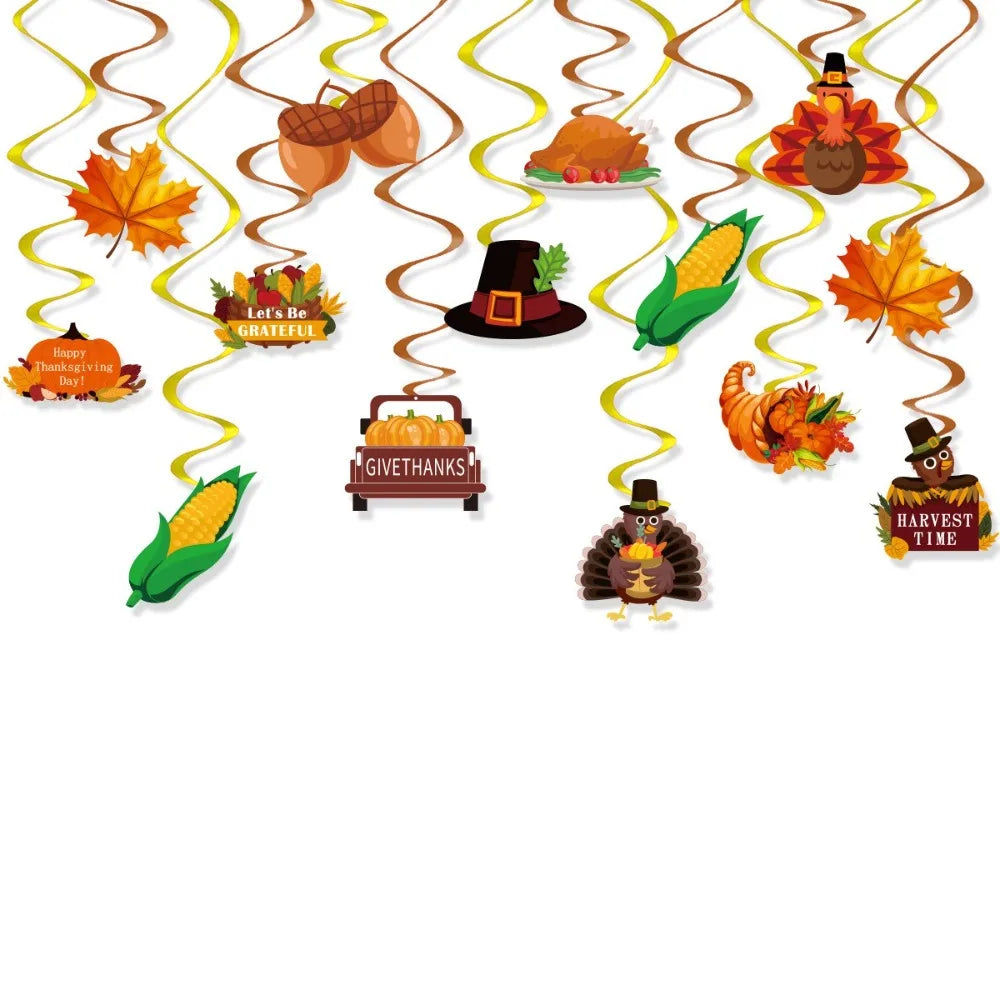 Cartoon Thanksgiving Spirals Hanging Flag Corn Turkey Pumpkin Paper Turkey Spiral Ornaments Celebration