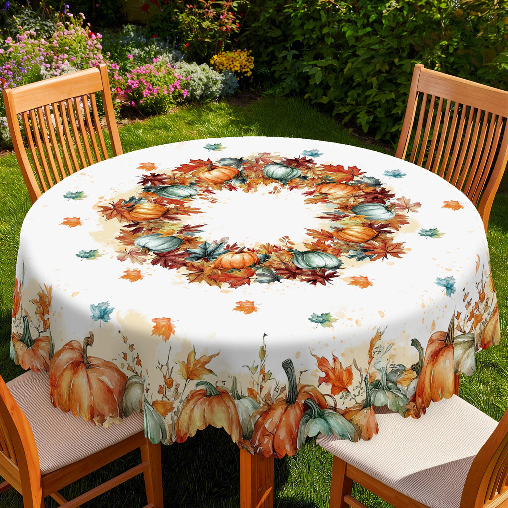 1 Piece of Autumn Thanksgiving Themed Tablecloth, Round/Rectangular Tablecloth with Pumpkin/Maple Leaf Pattern, Suitable for Autumn Holiday Parties, Family Gatherings, Gifts, Thanksgiving Table Decorations, Garden Courtyard T