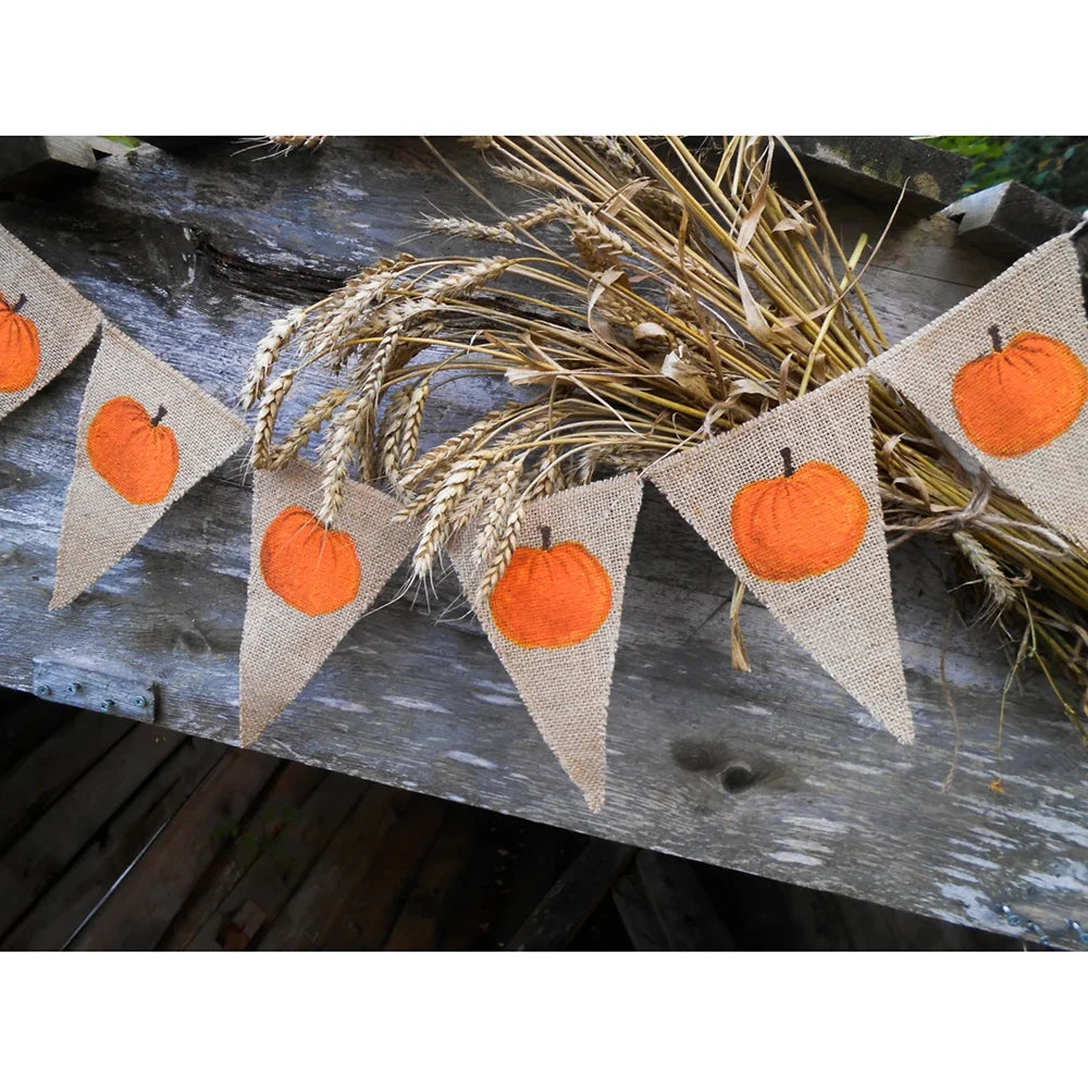 Thanksgiving Banner Fall Rustic Burlap Banner Halloween Party Home Decoration Pumpkin Bunting Backdrop Autumn Decor Supplies