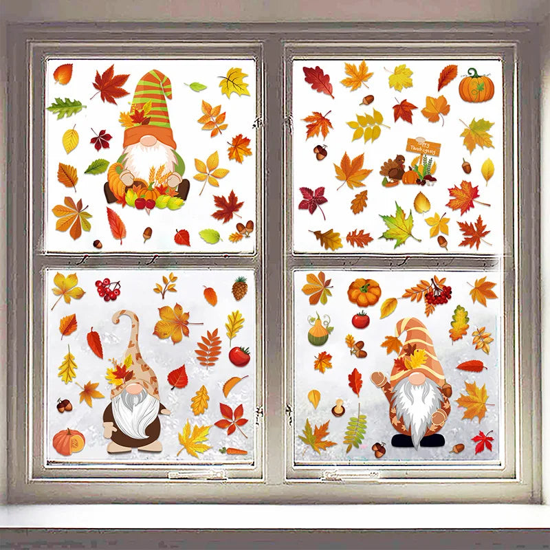 2026 Thanksgiving Autumn Fallen Leaves Simulation Window Wall Stickers Leaves Creative Electrostatic Home Decoration