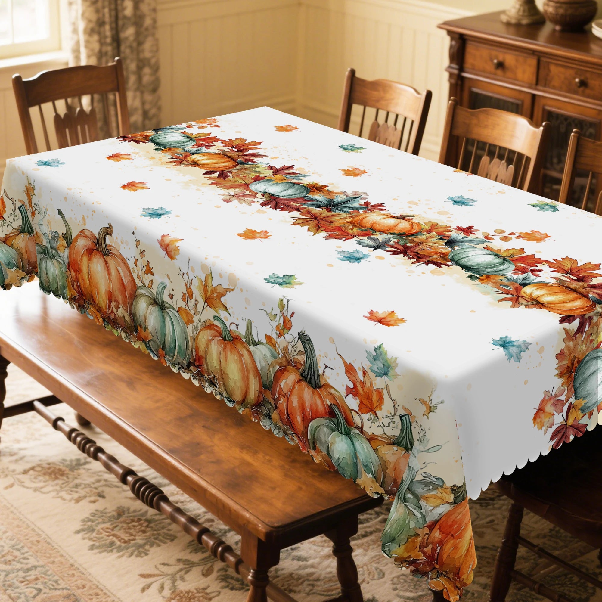 1 Piece of Autumn Thanksgiving Themed Tablecloth, Round/Rectangular Tablecloth with Pumpkin/Maple Leaf Pattern, Suitable for Autumn Holiday Parties, Family Gatherings, Gifts, Thanksgiving Table Decorations, Garden Courtyard T