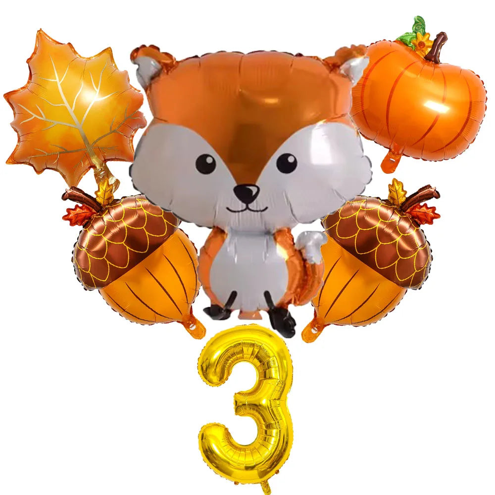 Thanksgiving Theme Forest Animals Kids Birthday Party Decoration Raccoon Fox Foil Balloon With 0-9 Number Ball Thanksgiving Gift