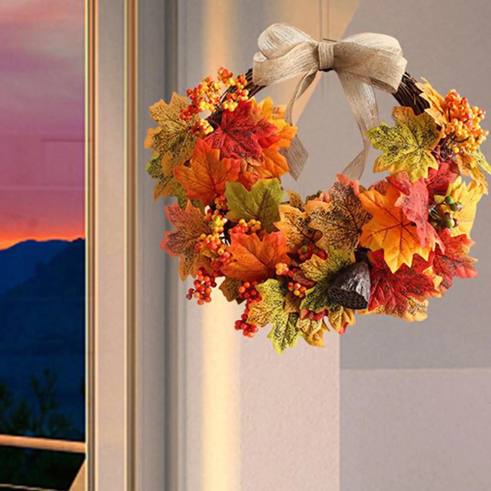 Autumn Wreath 18 Inch Outdoor Thanksgiving Wreath Holiday Decor for Harvest Festival Fireplace Porch Front Door Mantel Wall