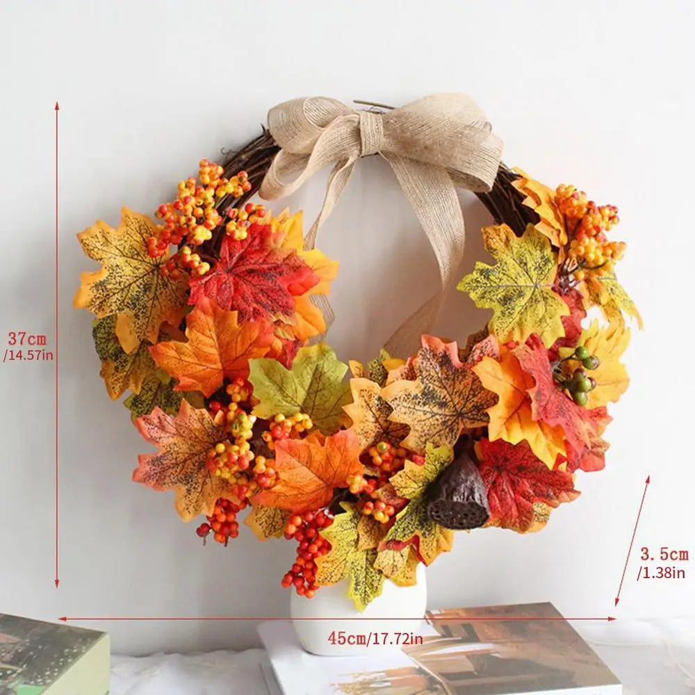 Autumn Wreath 18 Inch Outdoor Thanksgiving Wreath Holiday Decor for Harvest Festival Fireplace Porch Front Door Mantel Wall