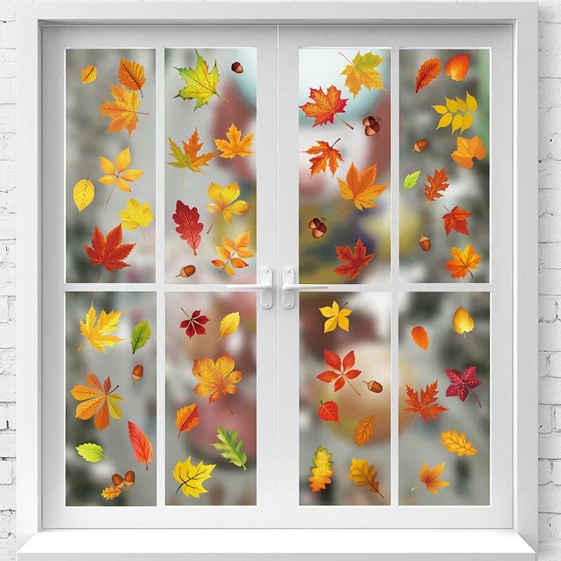 2026 Thanksgiving Autumn Fallen Leaves Simulation Window Wall Stickers Leaves Creative Electrostatic Home Decoration