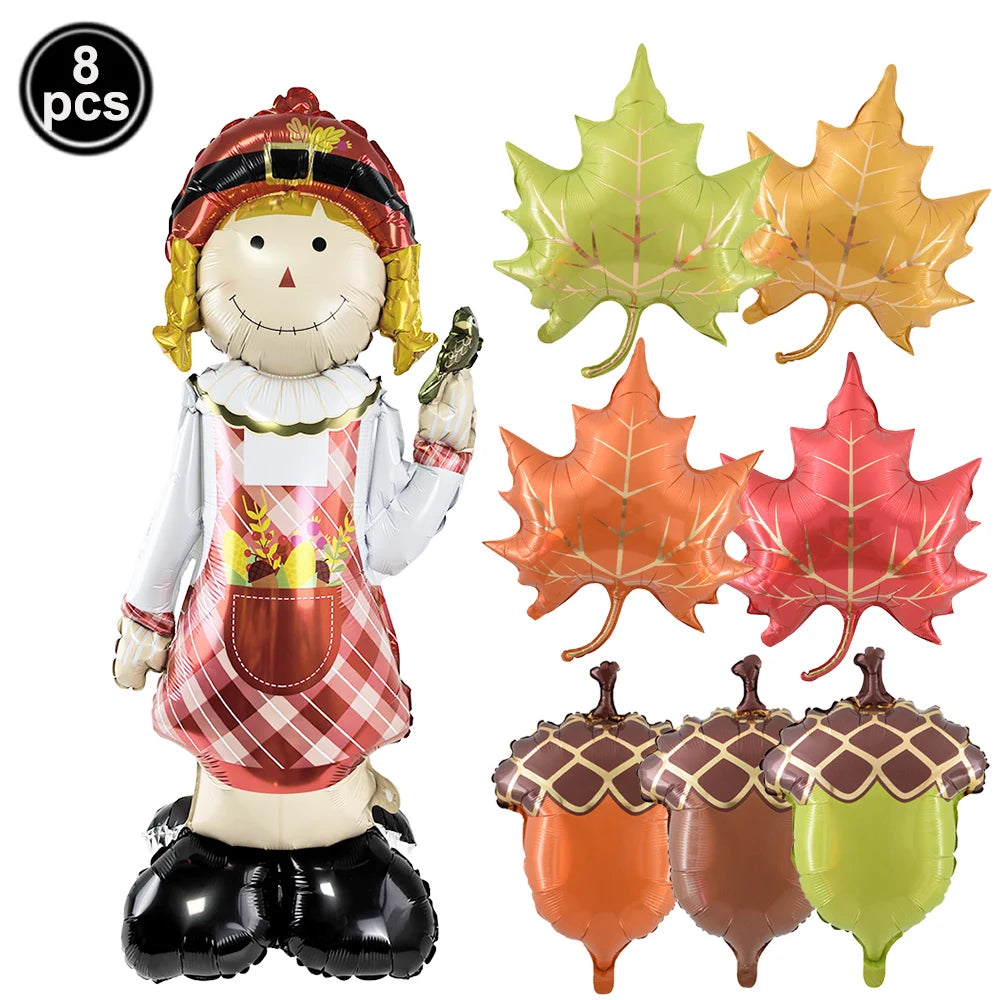 Thanksgiving  Fall Harvest Party Maple Leaf Pumpkin Squirrel Acorn Foil Balloon Kids Thanksgiving Party Decor Supplies Gifts