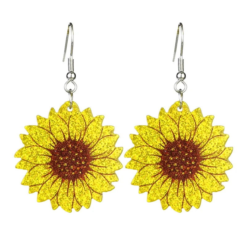 New Autumn Thanksgiving Earrings Turkey Pumpkin Pie Maple Leaf Coffee Sunflower Sparkling Acrylic Earrings Thanksgiving Gift