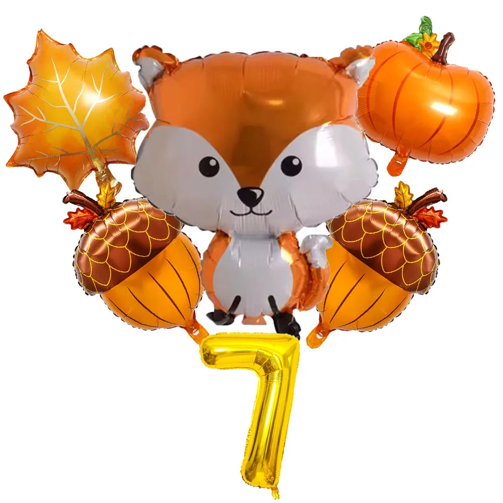 Thanksgiving Theme Forest Animals Kids Birthday Party Decoration Raccoon Fox Foil Balloon With 0-9 Number Ball Thanksgiving Gift