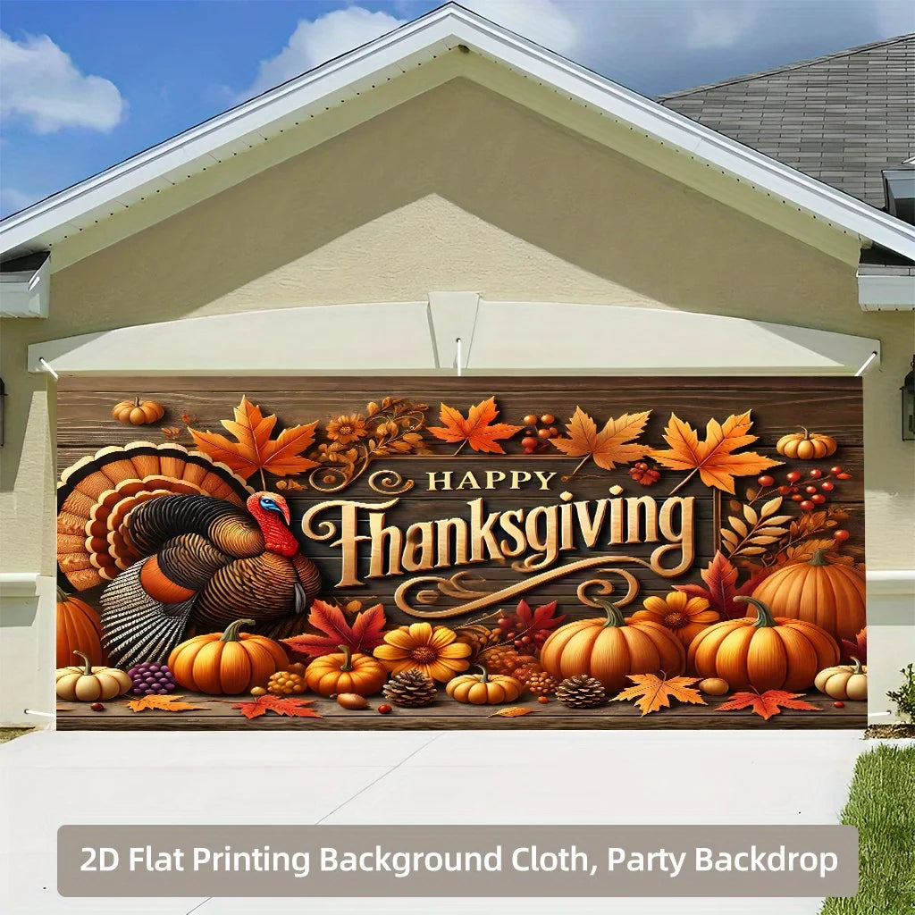 Thanksgiving Garage Door Banner - Thanksgiving Decoration with Turkey, Pumpkin, and Autumn Leaf Patterns
