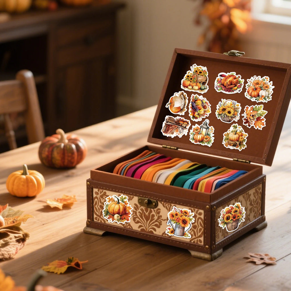 50PCS Thanksgiving Sticker Party Supplies Pumpkin Turkey Design Thanks Fall Harvest Sealing Labels Diary Laptop Phone Decoration