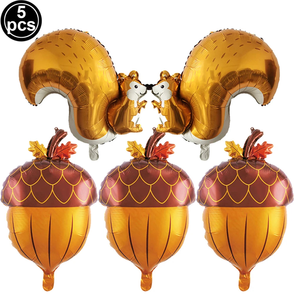 Thanksgiving  Fall Harvest Party Maple Leaf Pumpkin Squirrel Acorn Foil Balloon Kids Thanksgiving Party Decor Supplies Gifts