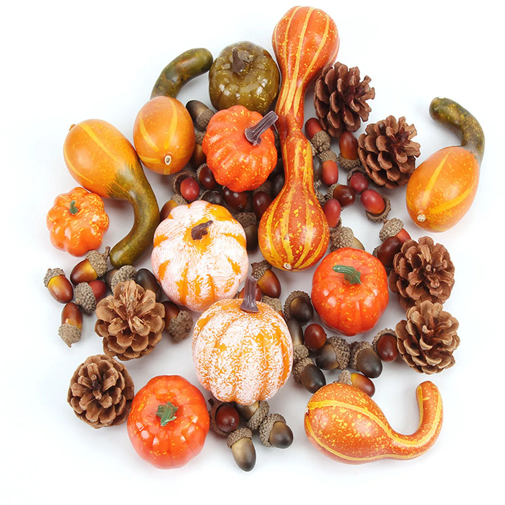 50/166pcs/Set Artificial Is Fake Thanksgiving Decorations With Gourds Home Thanksgiving Simulated Fake Pumpkin Decoration Set