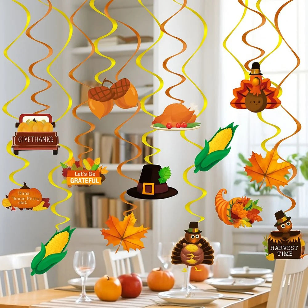 Cartoon Thanksgiving Spirals Hanging Flag Corn Turkey Pumpkin Paper Turkey Spiral Ornaments Celebration