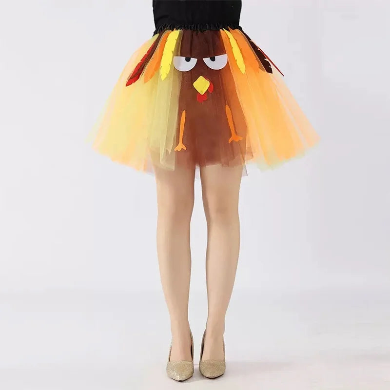3PCS Turkey Outfit Set for Thanksgiving: Turkey Tutu Skirt, Turkey Socks and Headwear
