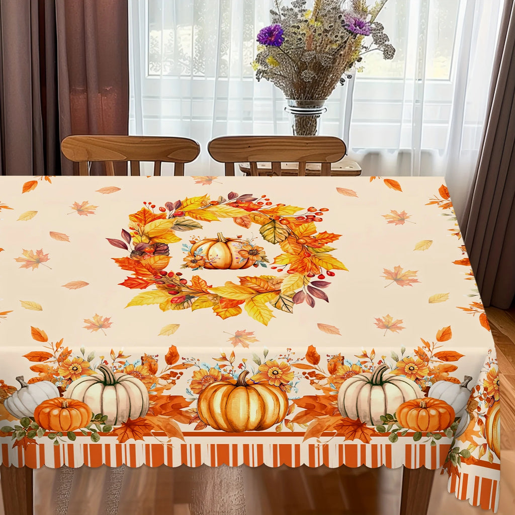 Fall Thanksgiving Pumpkin Maple Leaves Tablecloth for Table Decor Autumn Harvest Floral Kitchen Dining Table Cloth Wedding Decor