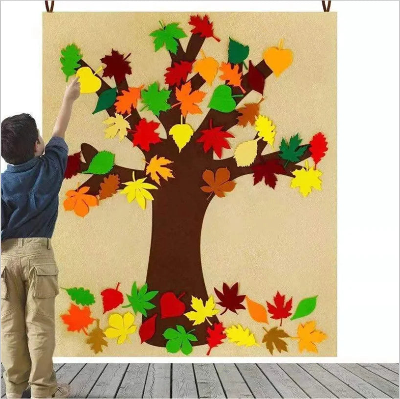 Thanksgiving Felt Fall Tree Craft Kit Thicken Hanging Montessori Busy Board Family Decor Activity Reusable Education Toy