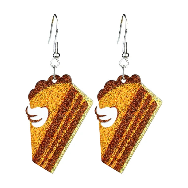 New Autumn Thanksgiving Earrings Turkey Pumpkin Pie Maple Leaf Coffee Sunflower Sparkling Acrylic Earrings Thanksgiving Gift