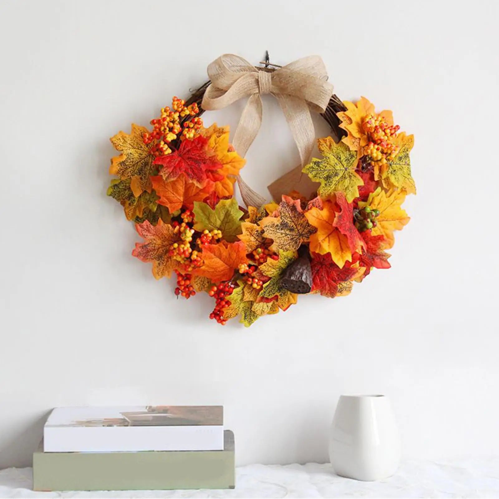 Autumn Wreath 18 Inch Outdoor Thanksgiving Wreath Holiday Decor for Harvest Festival Fireplace Porch Front Door Mantel Wall