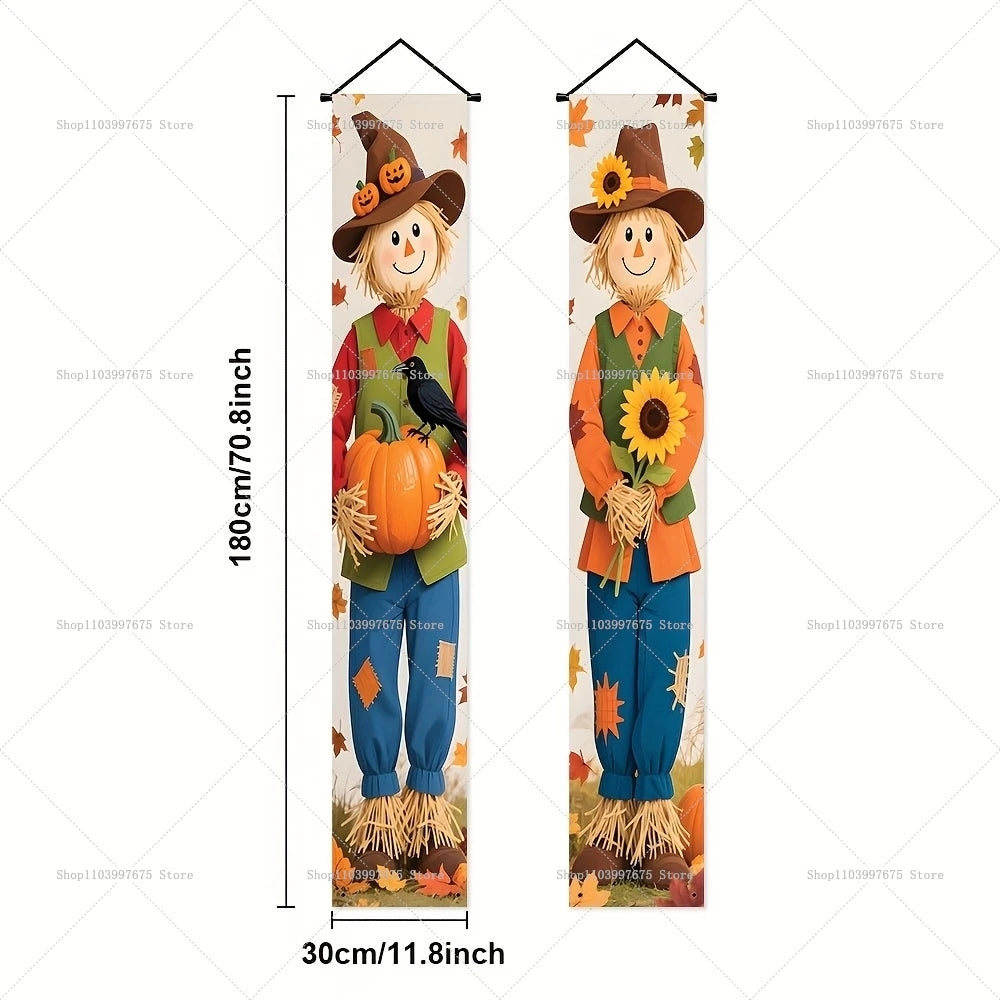 Thanksgiving Autumn Pumpkins Maple Leaf Banners Decorations Couplets Porch Welcome Sign Indoor Outdoor Wall Hanging Banners