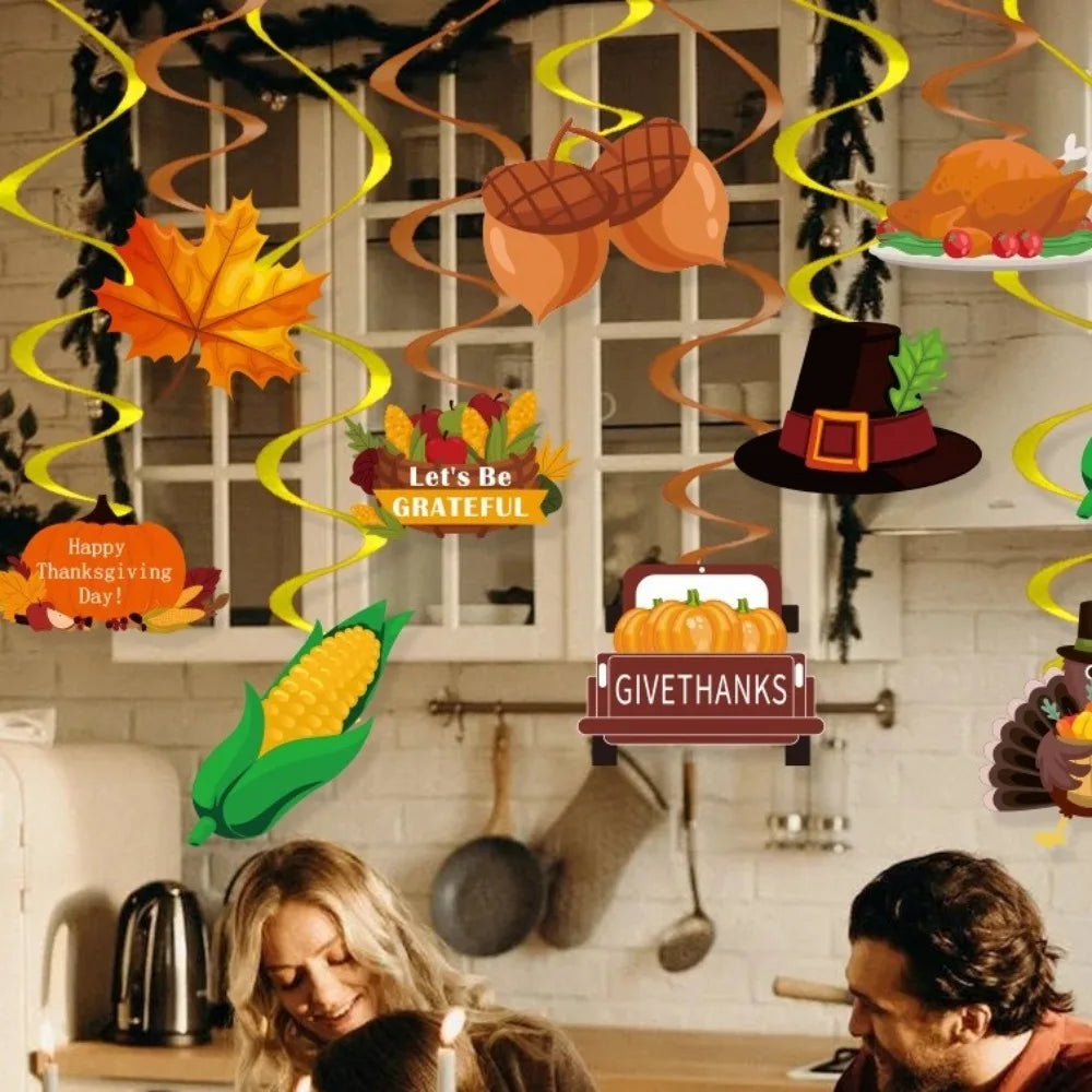 Cartoon Thanksgiving Spirals Hanging Flag Corn Turkey Pumpkin Paper Turkey Spiral Ornaments Celebration