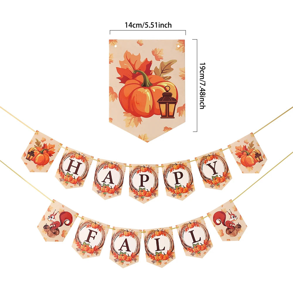 Happy Fall Banner Thanksgiving Party Decor Pumpkin Flag Maple Leaf Farm Spiral Hanging Ornaments Autumn Harvest Party Supplies