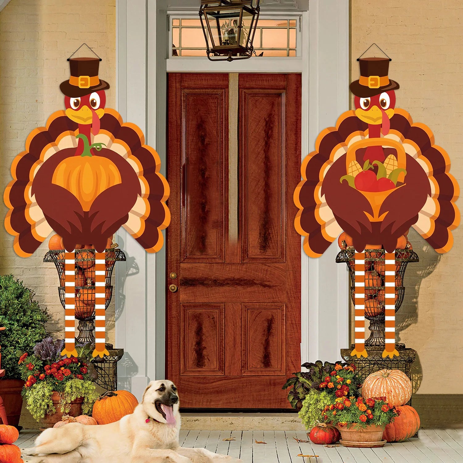 1Set Thanksgiving party turkey gate couplet Banner Decoration Pumpkin and corn harvest for Thanksgiving gift outdoor decoration