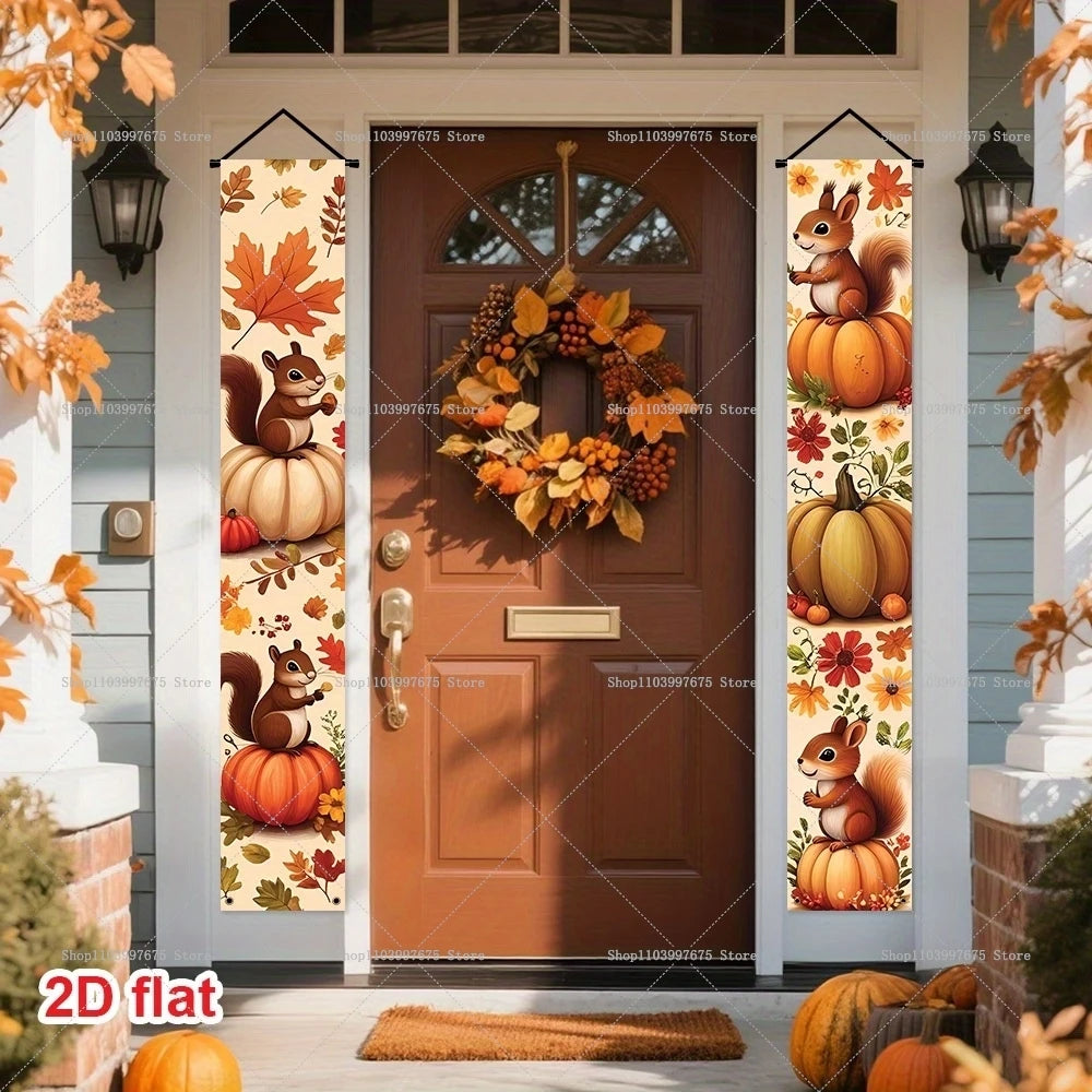 Thanksgiving Autumn Pumpkins Maple Leaf Banners Decorations Couplets Porch Welcome Sign Indoor Outdoor Wall Hanging Banners