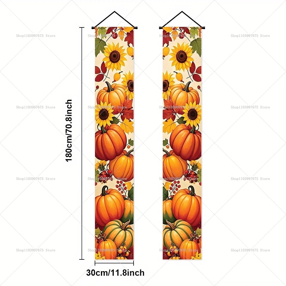 Thanksgiving Autumn Pumpkins Maple Leaf Banners Decorations Couplets Porch Welcome Sign Indoor Outdoor Wall Hanging Banners