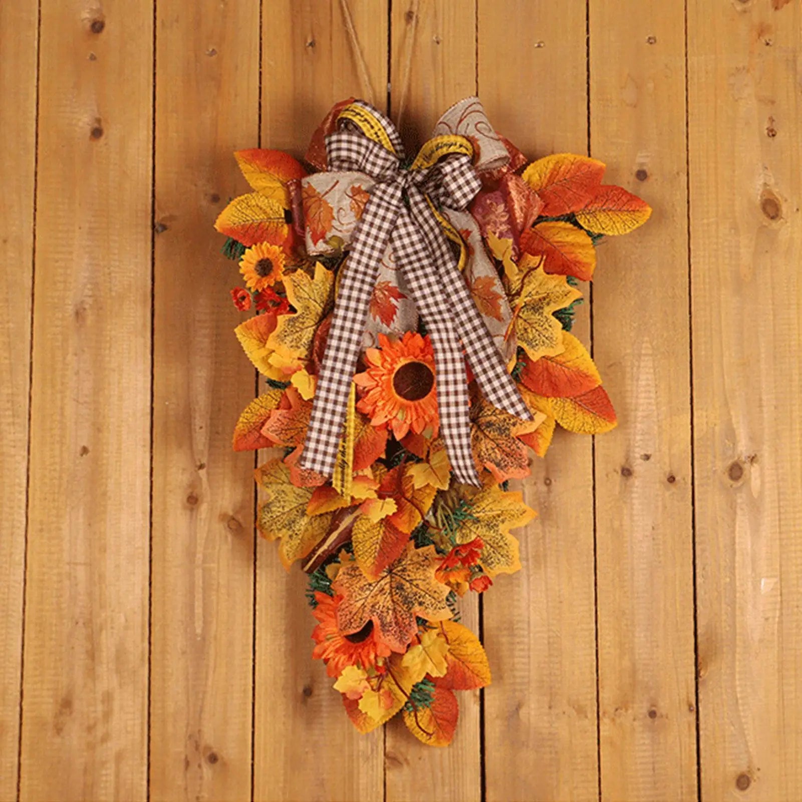 Thanksgiving Front Door Decorations Fall Wreath Door Wreath With Pumpkins/Berries/Maple Leaves Harvest Wreath For Autumn Party