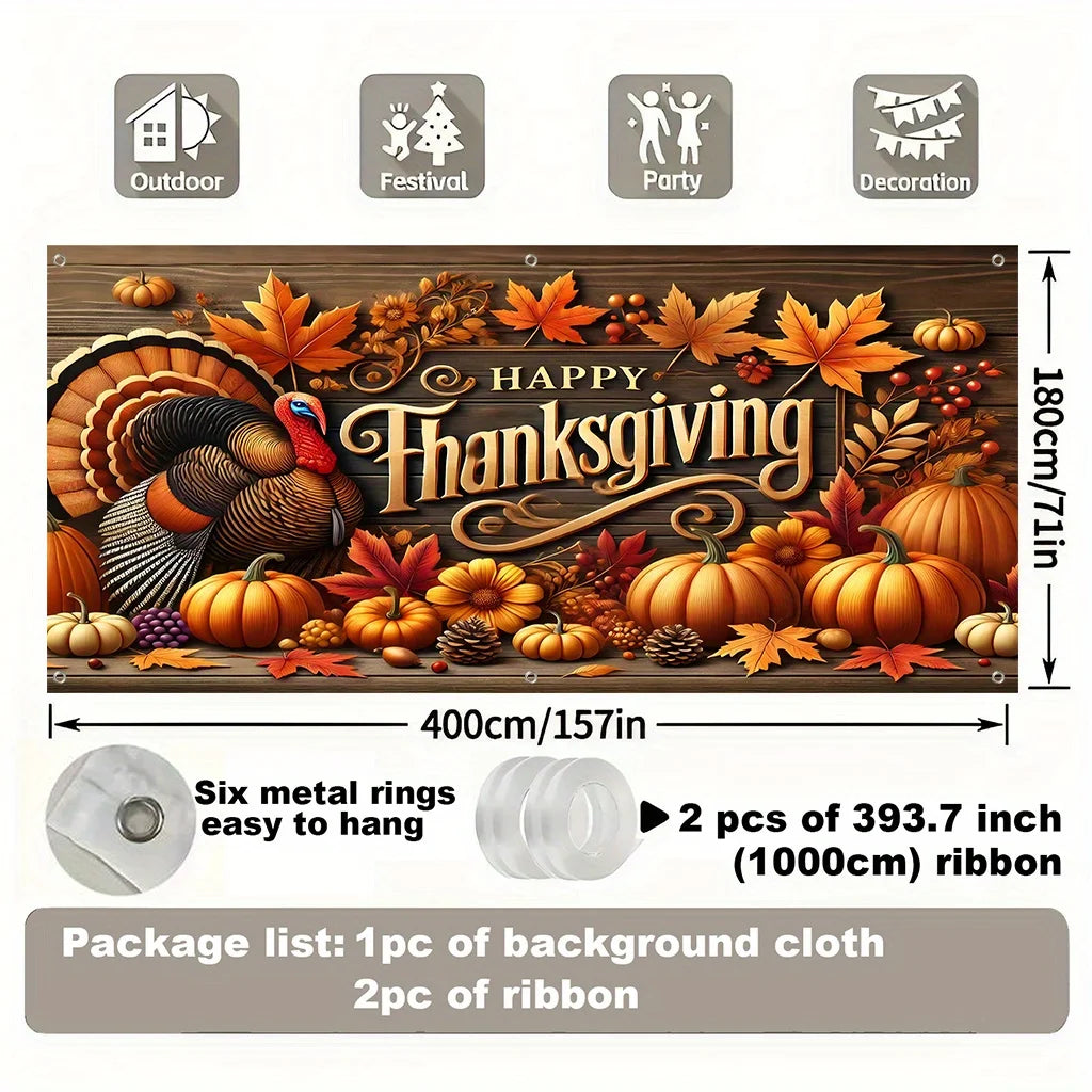 Thanksgiving Garage Door Banner - Thanksgiving Decoration with Turkey, Pumpkin, and Autumn Leaf Patterns