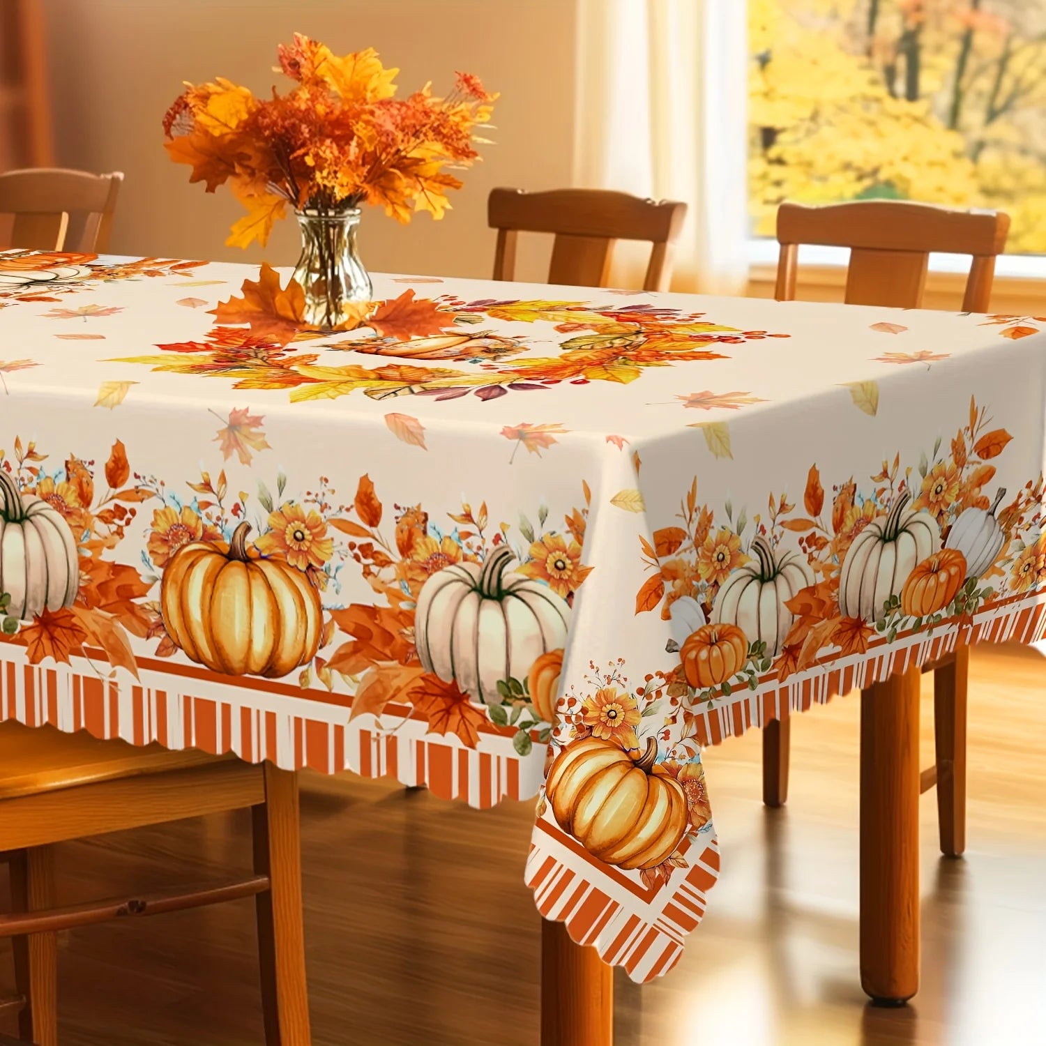 Fall Thanksgiving Pumpkin Maple Leaves Tablecloth for Table Decor Autumn Harvest Floral Kitchen Dining Table Cloth Wedding Decor