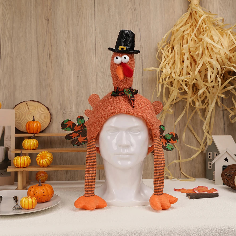 2PCS Thanksgiving decoration, creative plush turkey hat holiday home decoration and role-playing, suitable for adults