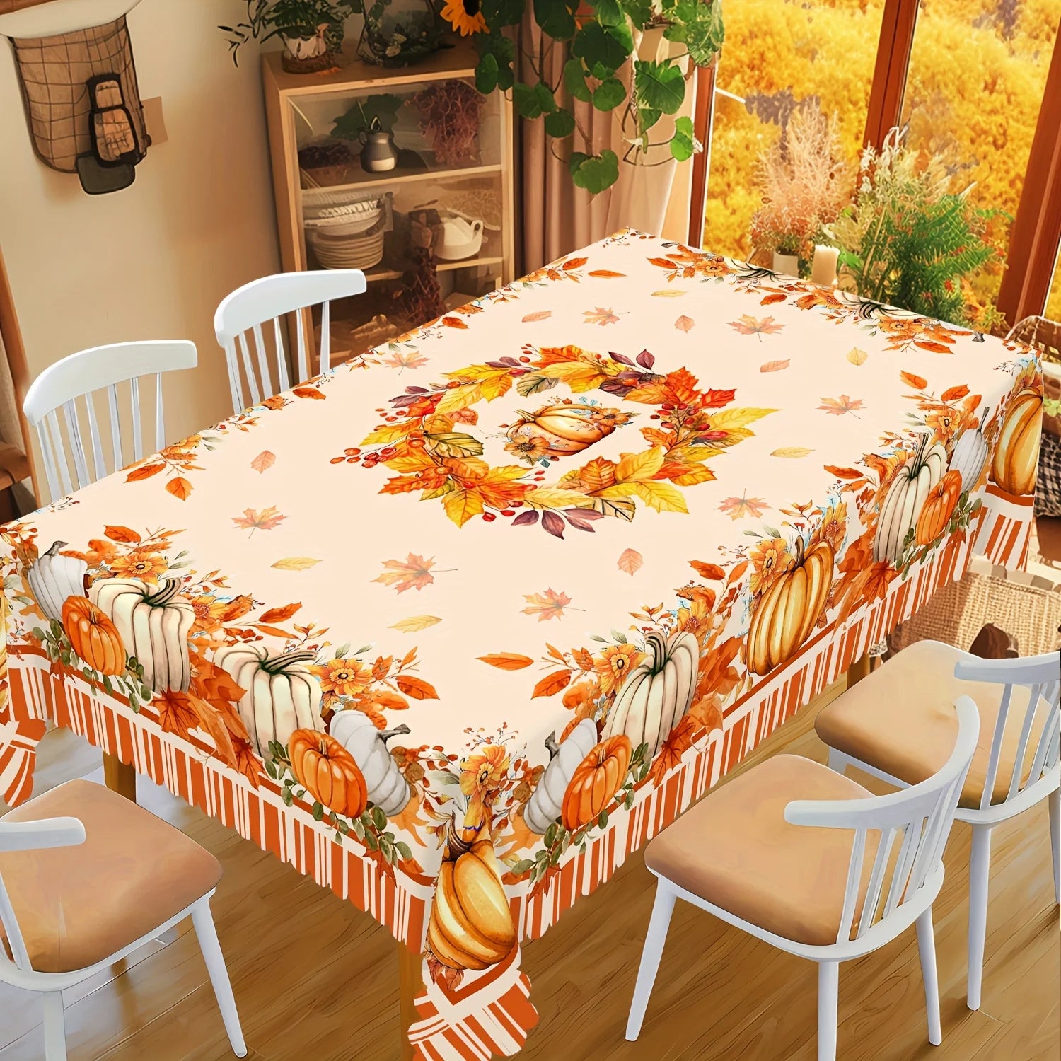 Fall Thanksgiving Pumpkin Maple Leaves Tablecloth for Table Decor Autumn Harvest Floral Kitchen Dining Table Cloth Wedding Decor