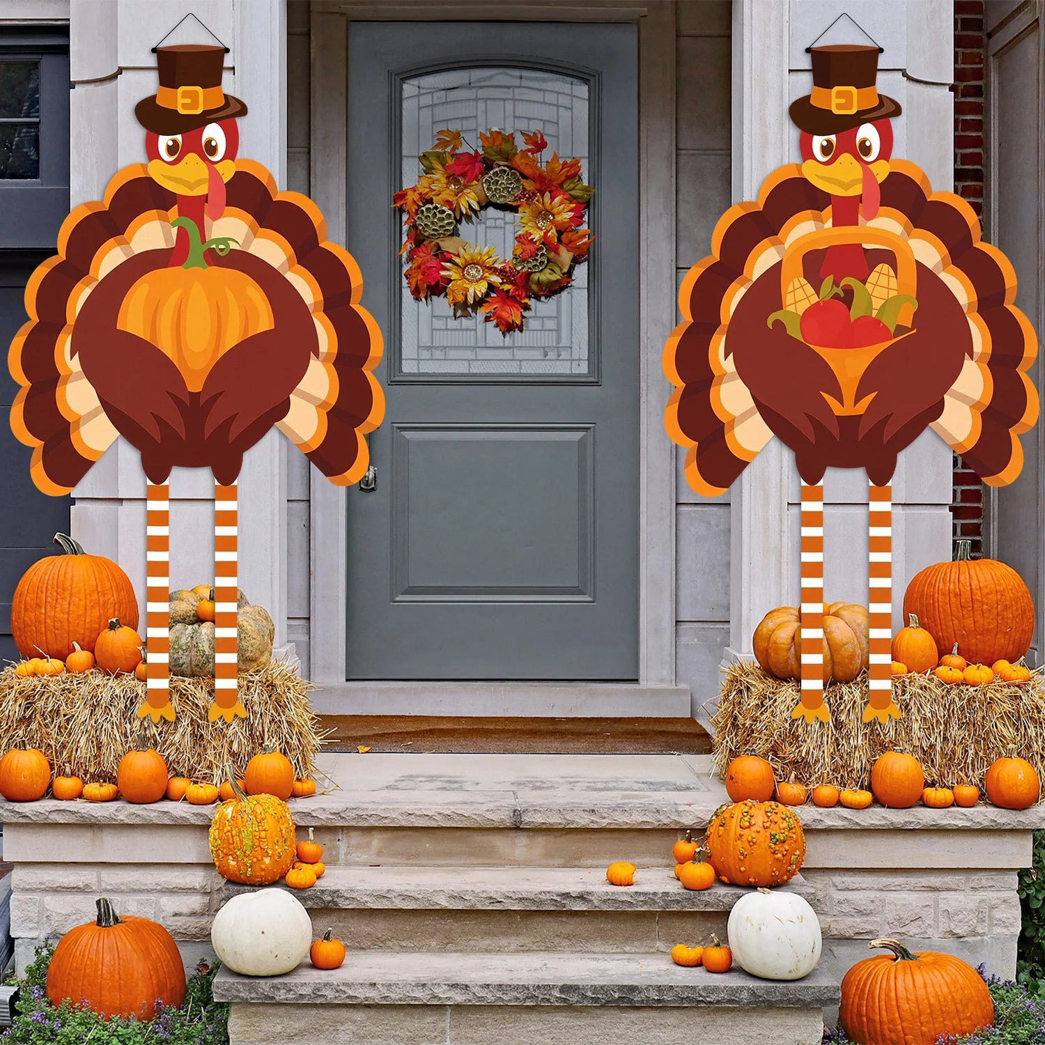 1Set Thanksgiving party turkey gate couplet Banner Decoration Pumpkin and corn harvest for Thanksgiving gift outdoor decoration