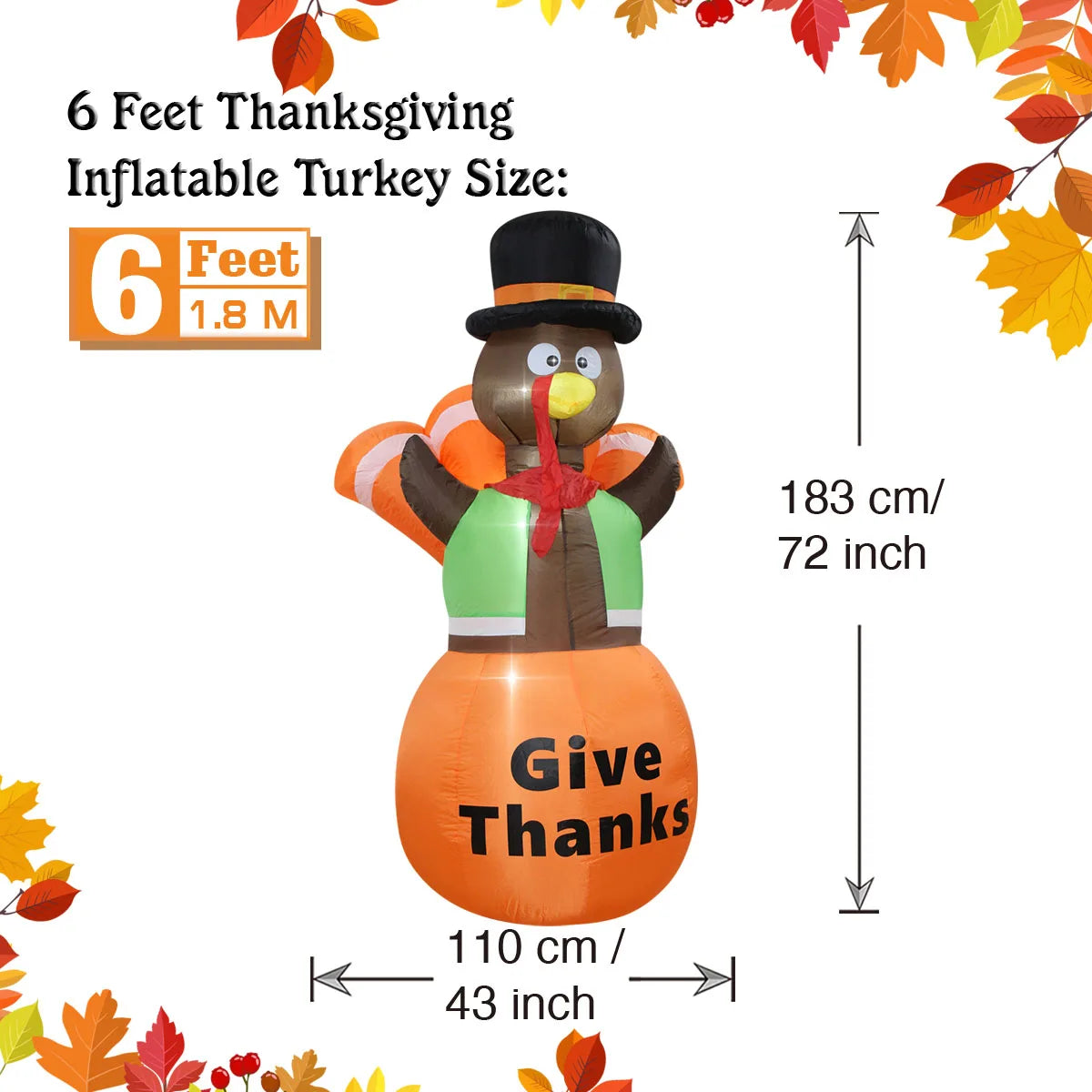 Thanksgiving Inflatable Turkey Decoration with LED Lights Suitable for Fall Harvest Party, Indoor and Outdoor Shopping Mall Yard