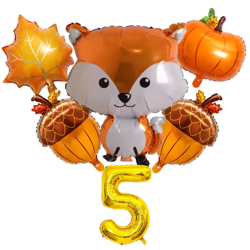 Thanksgiving Theme Forest Animals Kids Birthday Party Decoration Raccoon Fox Foil Balloon With 0-9 Number Ball Thanksgiving Gift
