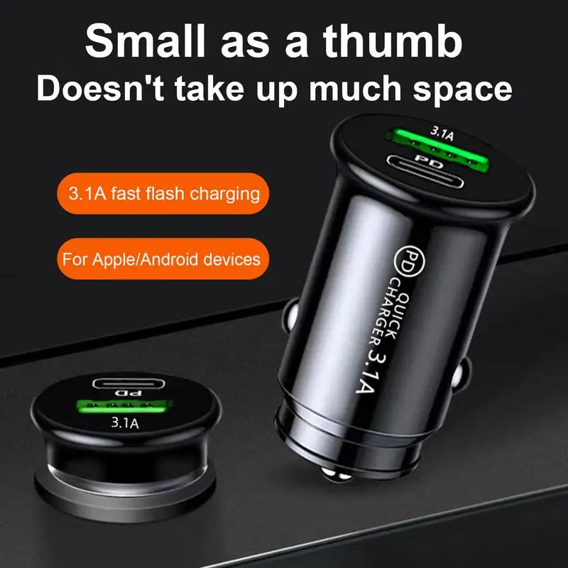 Car Charging Port Adapter AC Double-Port Car Phone Charger 3.1A Small USB Automobile Fast Charging Plug For Outdoor Driving