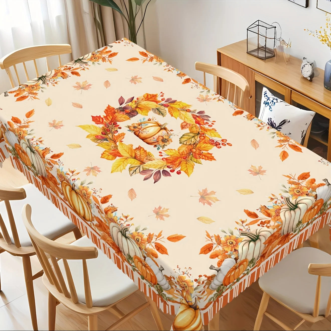 Fall Thanksgiving Pumpkin Maple Leaves Tablecloth for Table Decor Autumn Harvest Floral Kitchen Dining Table Cloth Wedding Decor