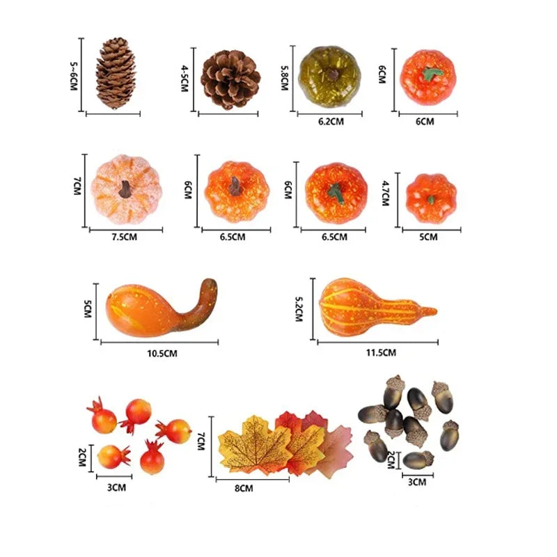 50Pcs Thanksgiving Artificial Pumpkins Set with Leaf Acorns Pine Cones for Autumn Festival Halloween Home Table Decoration