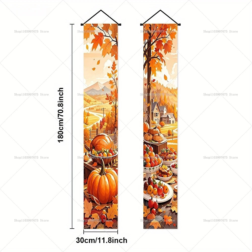 Thanksgiving Autumn Pumpkins Maple Leaf Banners Decorations Couplets Porch Welcome Sign Indoor Outdoor Wall Hanging Banners
