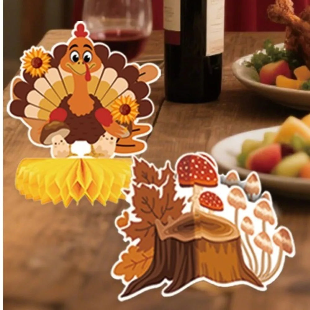 12pcs Autumn Style Thanksgiving Honeycomb Ball Decor Handmade Celebration Honeycomb Desktop Ornament Pumpkin Turkey Paper
