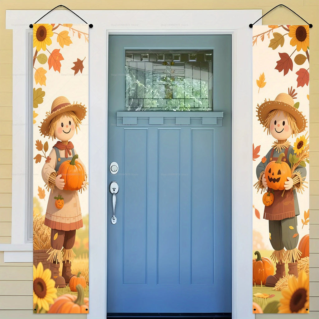 Thanksgiving Autumn Pumpkins Maple Leaf Banners Decorations Couplets Porch Welcome Sign Indoor Outdoor Wall Hanging Banners